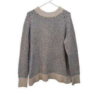 Duluth Trading Co Size XL Woolpaca Cream Navy Polka Dot Sweater Warm